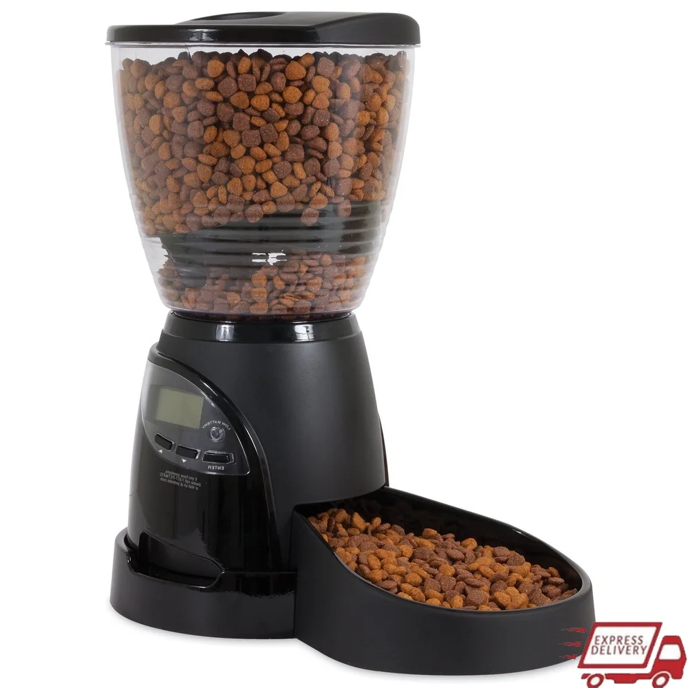 Automatic Pet Feeder Programmable Food Dispenser 30-Cup Portion Controlled LCD Screen Easy Clean Twist Lock Battery Powered