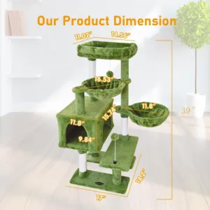 Cat Tree Cat Tower Condo with Sisal Scratching Post for Indoor Cats Cat Furniture with Hammock Perch and Kitten ball Toys