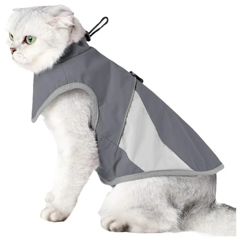 Cat Warm Jacket Security Cat Clothes Pet Cat Coats Cat Waterproof windproof Outfit Adjustable high collar Pet Reflective Costume
